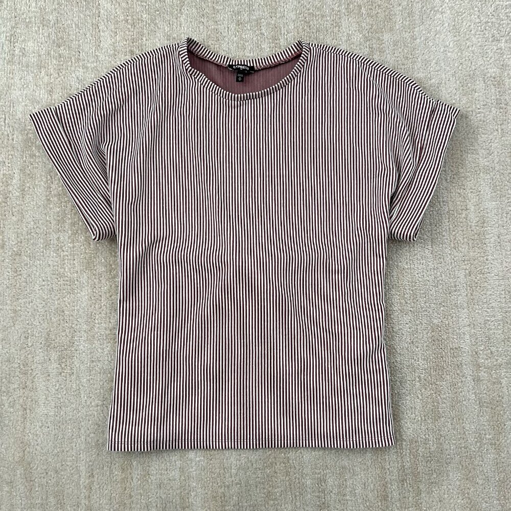 Express Factory Short Sleeve Stripe Crewneck Knit Top M